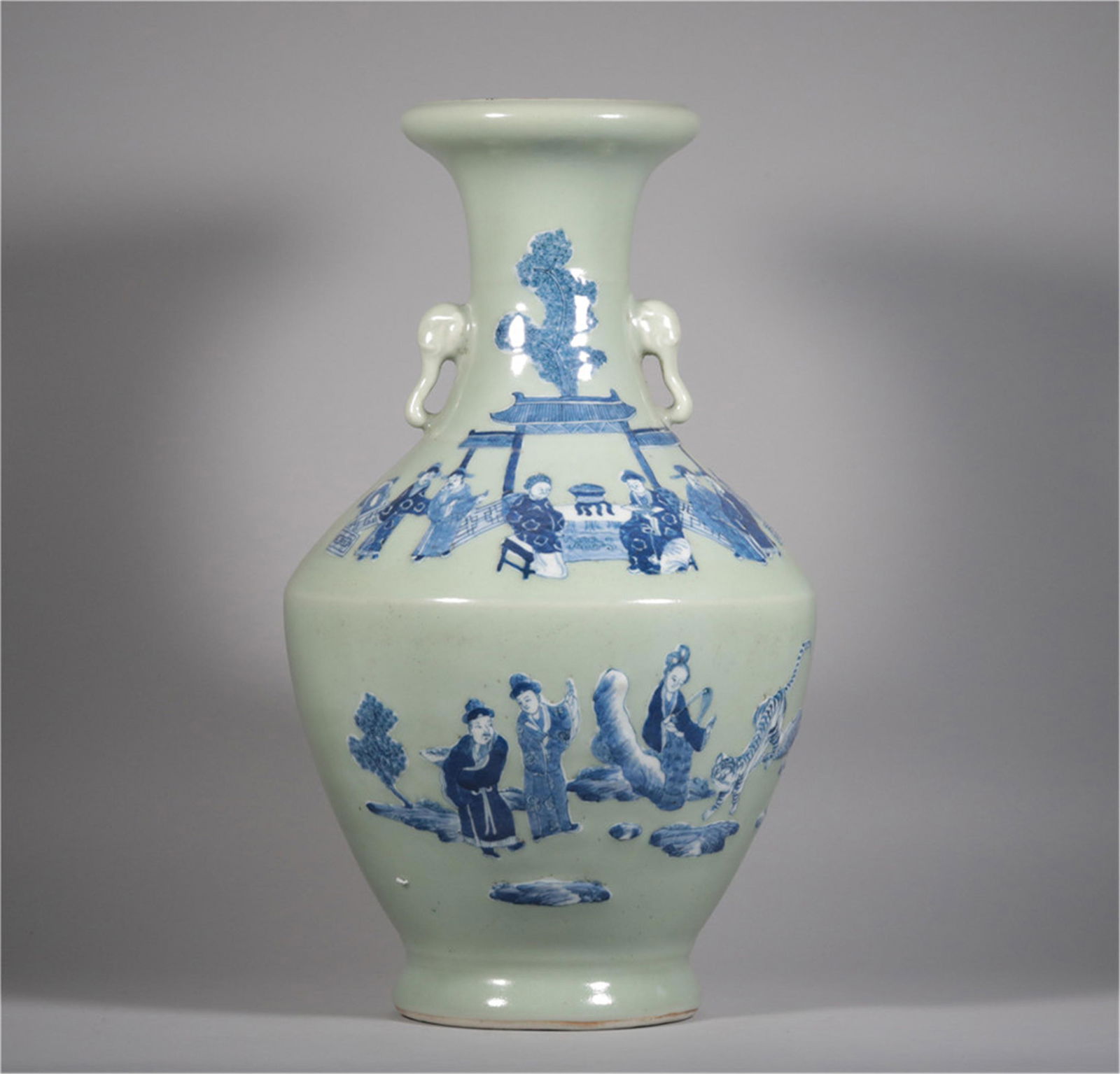 An Underglaze Blue and Celadon Glazed Vase Qing Dynasty (1 of 6)