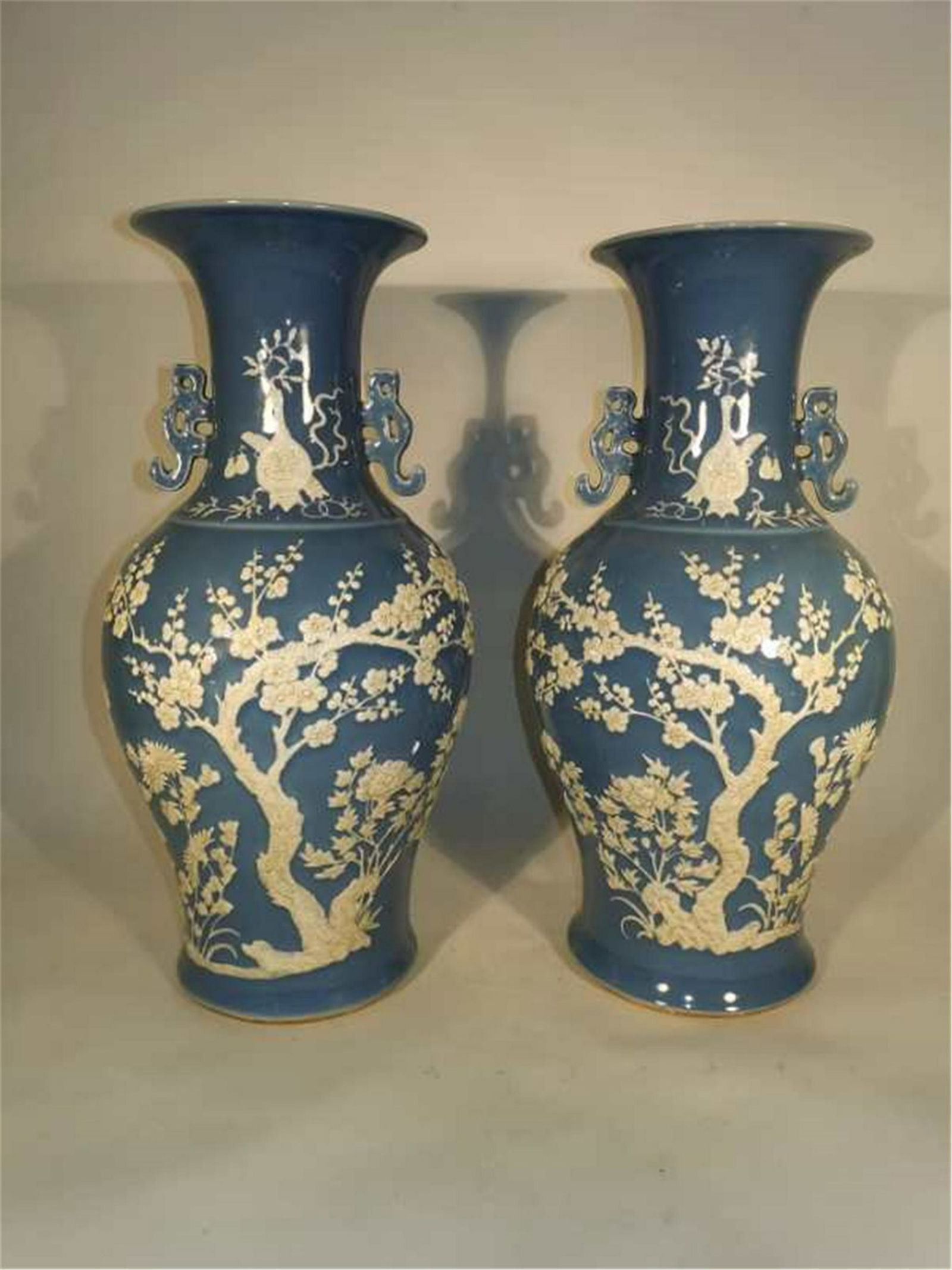 Pair of Blue Ground White Paste Vases of Qing Dynasty (1 of 10)