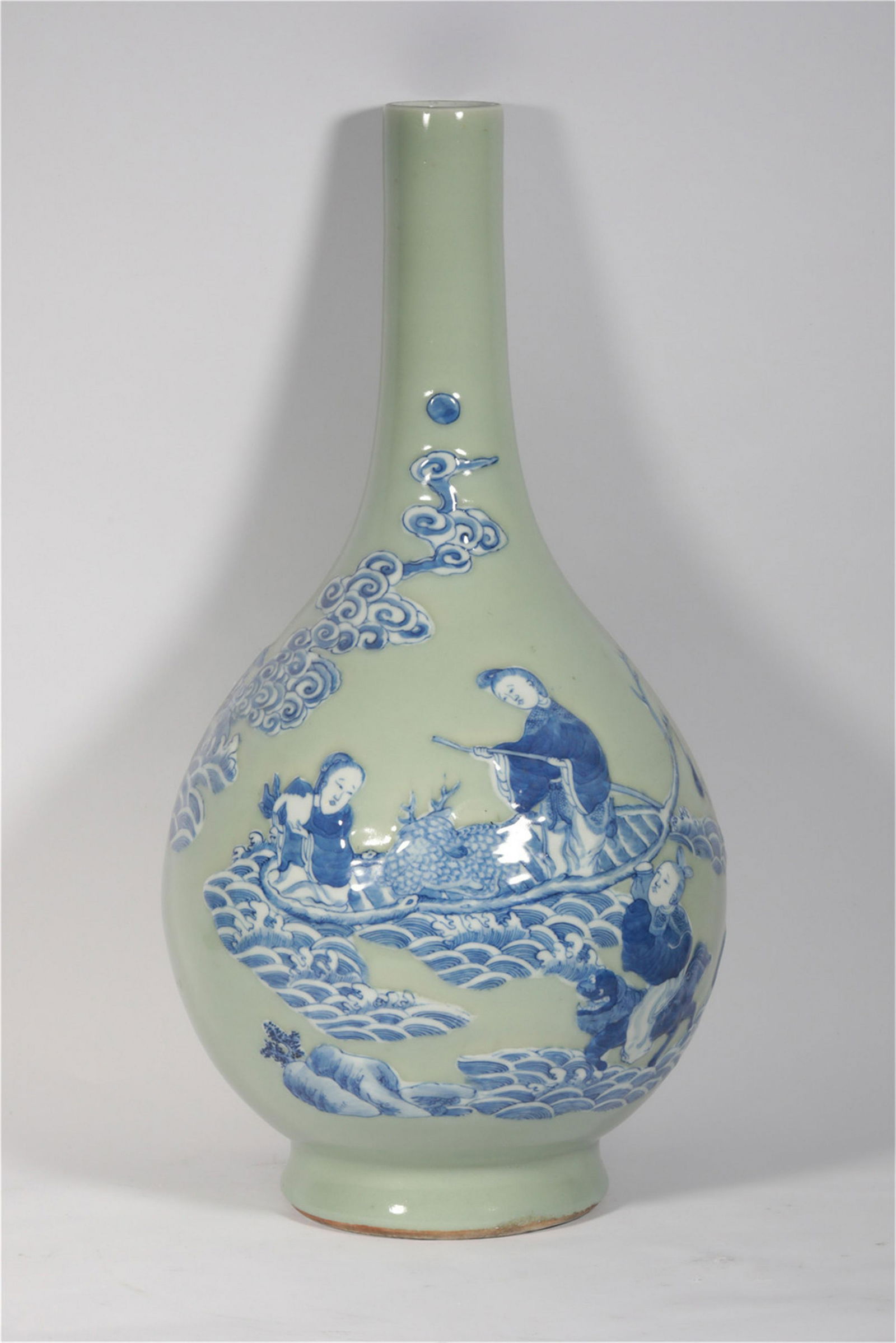 An Under Glaze Blue and Celadon Glazed Vase of Qing (1 of 6)