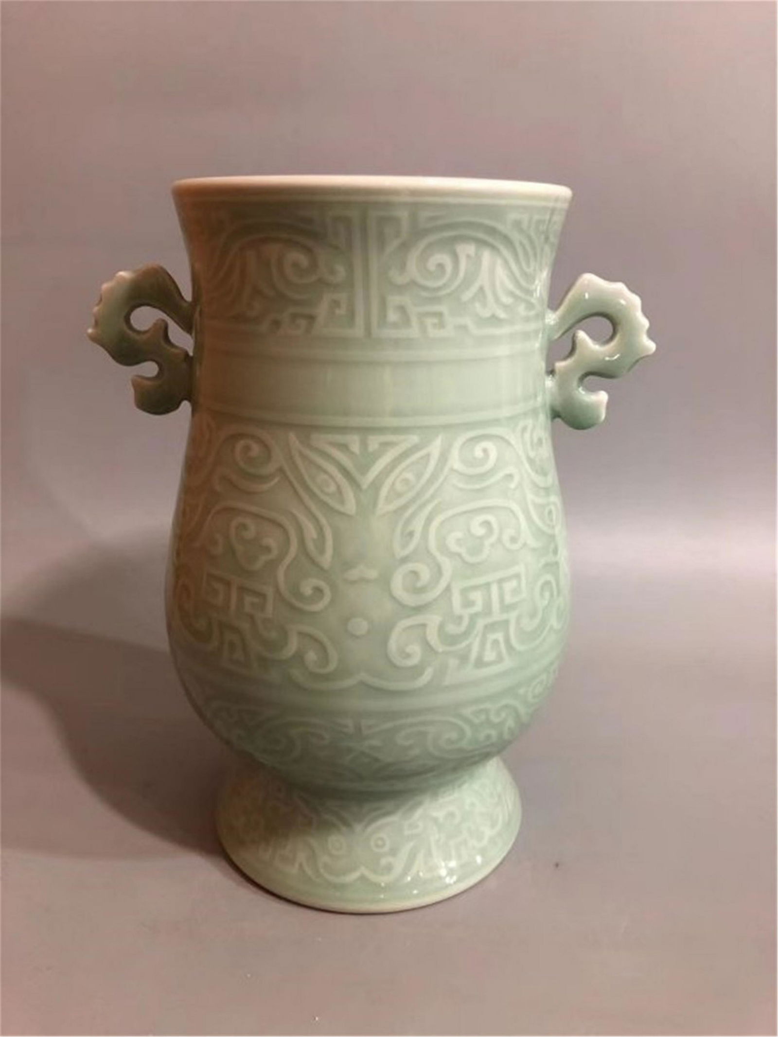 A Celadon Glaze Zun Vase of Qing Dynasty (1 of 5)