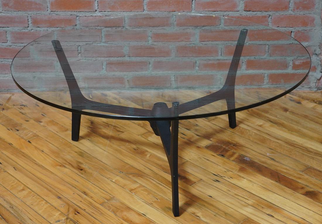 Modern Glass Topped Coffee Table with Metal Tripod Base (1 of 7)