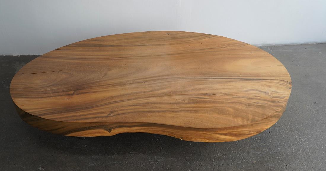 Wood Kidney Shaped Coffee Table with Metal Legs (1 of 7)