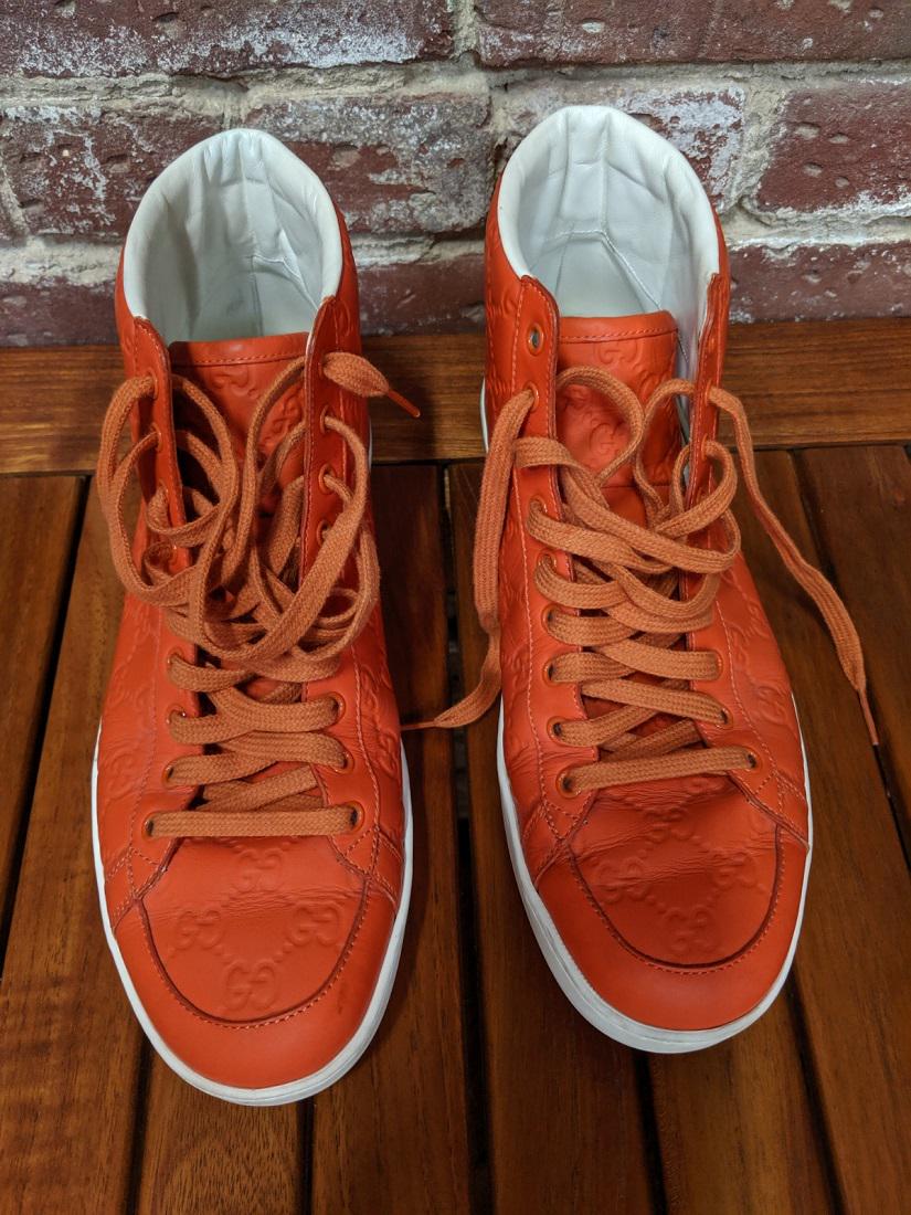 Gucci Mens High-Top Leather Sneakers Orange (1 of 8)