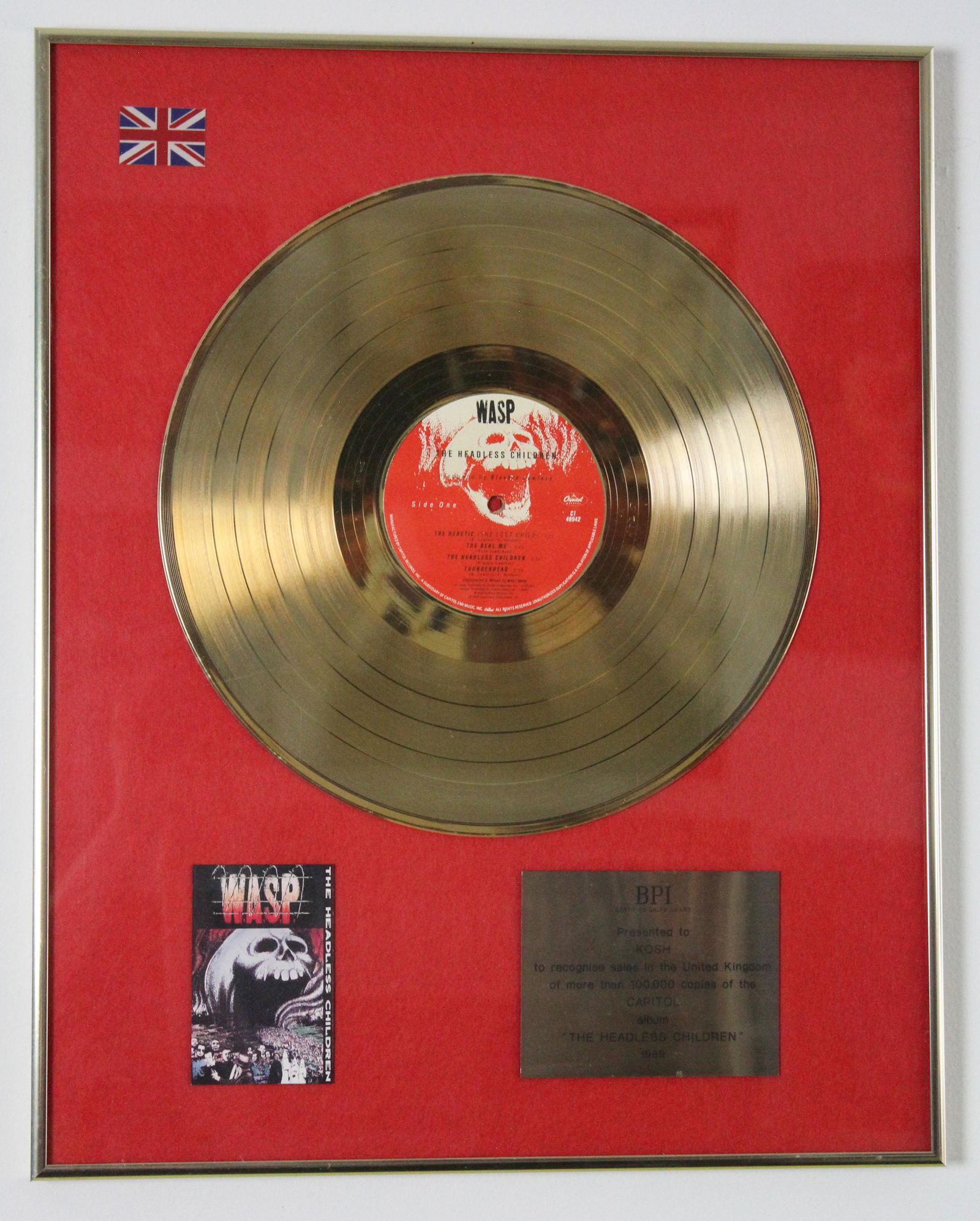 WASP The Headless Children BPI UK Gold Record Award (1 of 6)