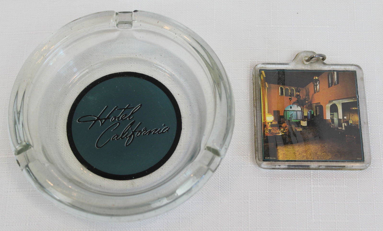 Eagles Hotel California Ash Tray and Key Ring: Hotel California Ash Tray and Key Ring From the desk of Kosh These are a great set for the avid Eagles fan. This item is from the Kosh Design Studios located in Hollywood, otherwise known as Kosh HQ.