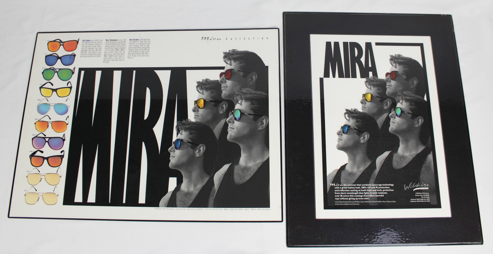 Vintage Mira Collection Eyewear Advertising Art: Vintage Mira Collection Eyewear Advertising Art 2 items Kosh worked on the design of this campaign Approximate Dimensions - 20.75" x 16" and 23" x 17" Printed, laminated and mounted on thin rubber foa
