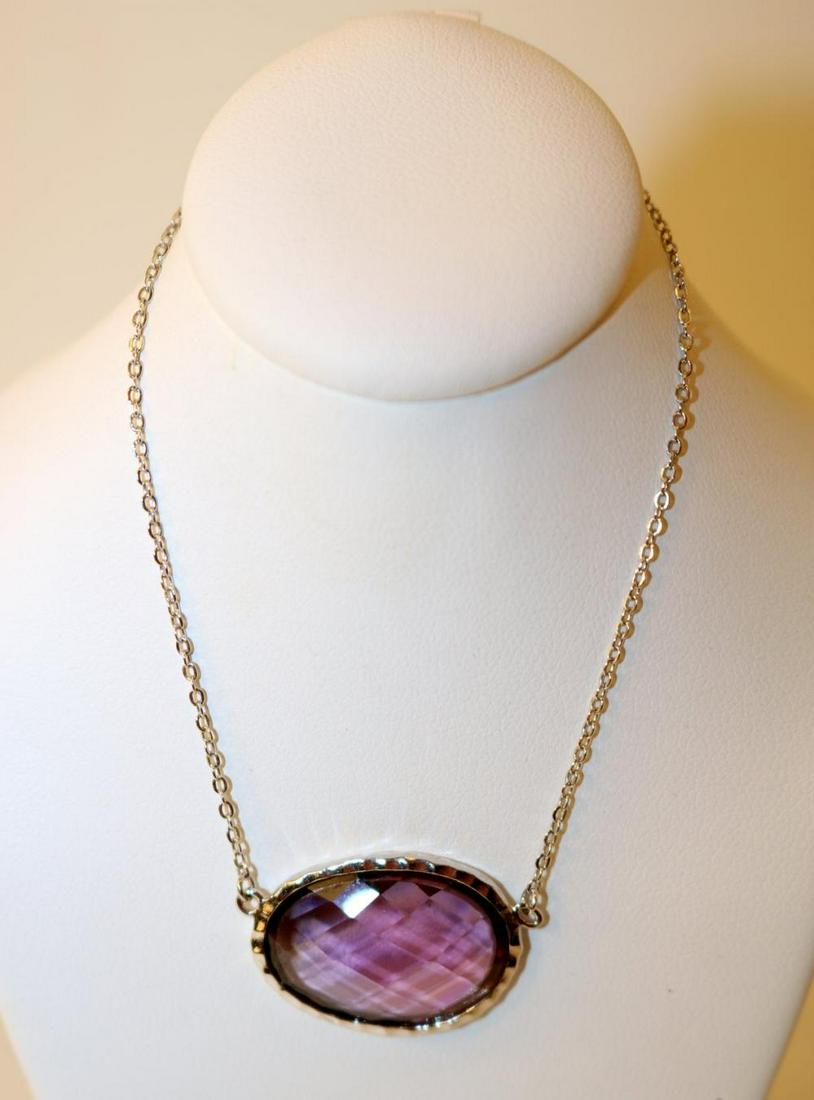 Sterling Silver OvalSmoky CZ Pendant Bezel Set Hammered (1 of 4)