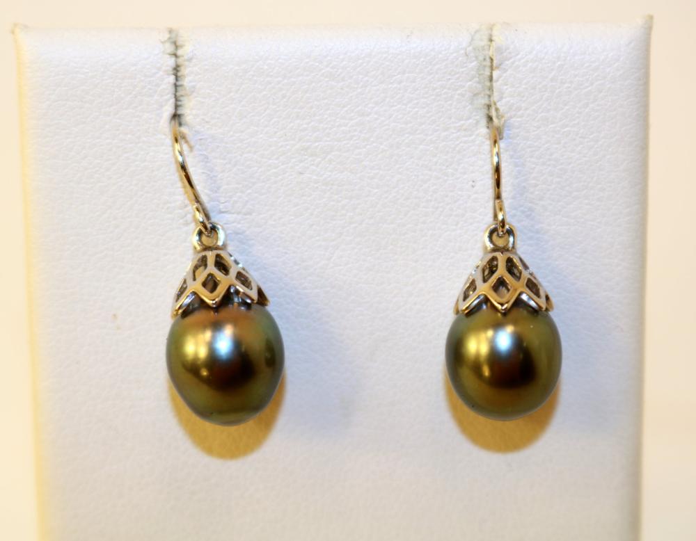 Sterling Silver 9-10mm Tahitian Pearl Drop Earrings on (1 of 3)