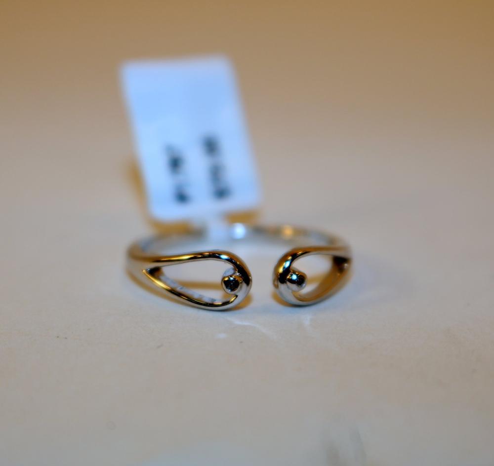 Sterling Silver Cuff Ring w 2 Diamond Bezel Set Ring (1 of 4)