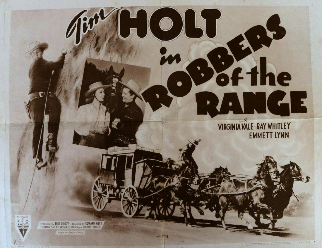 Robbers of the Range (RKO Radio Corp., 1941). Half: Robbers of the Range (RKO Radio Corp., 1941). Half Sheet (22"x28") Tim Holt Virginia Vale Ray Whitley