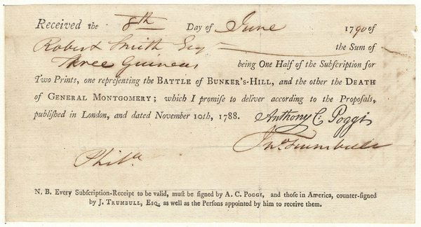 TRUMBULL, JOHN - DS, 1790, re prints of his work: TRUMBULL, JOHN American painter (1756-1843); as a Revolutionary War soldier, an aide to George Washington and Horatio Gates; studied in London under Benjamin West; achieved fam