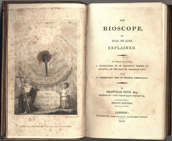 PENN, GRANVILLE - BIOSCOPE 1814 interesting!: PENN, GRANVILLE - BIOSCOPE "The Bioscope, or Dial of Life, Explained." Granville Penn. London, John Murray, 1814. Second Edition. 12mo, contemporary leather with gilt