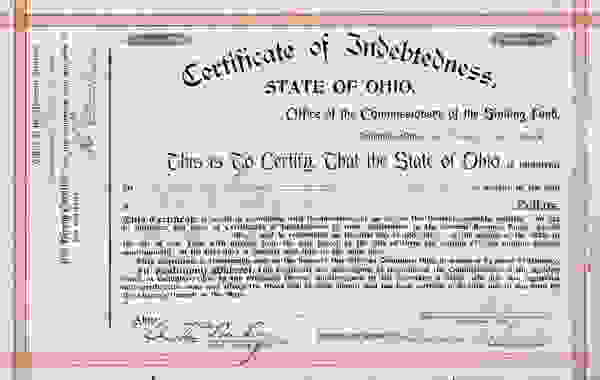 State Of Ohio Certificate Of Indebtedness State Of Ohio Certificate Of Indebtedness