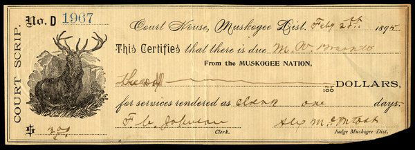OK Muskogee Nation. Court House. $3. 1895.