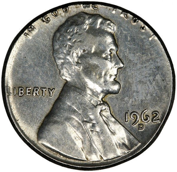 1962-D Error Cent struck on Dime Planchet AU.