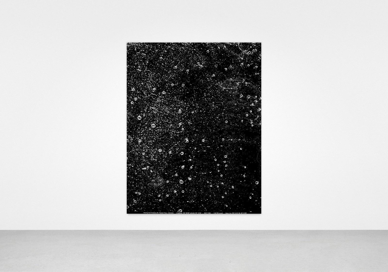 Vik Muniz, Viewing from Krakatoa Mt. Rakata Pulau [...]: Chromogenic print by Vik Muniz (1961), H232.5 x L180.5 cm (H91.54 x L71.06 in), Title lower center (full title: Viewing from Krakatoa Mt. Rakata Pulau, Indonesia Longitude: 105º00’06” Latitude:05