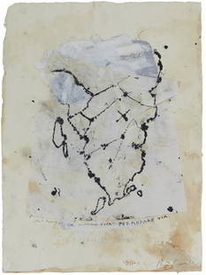 Piero Pizzi Cannella, Mappa per andar via: Mixed media on paper by Piero Pizzi Cannella (1955), H38.5 x L28.5 cm (H15.16 x L11.22 in), 2003. Signature lower right. Signature and date lower left. Work exhibited at the Anthological exhibition or