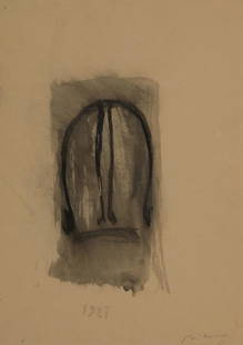 Piero Pizzi Cannella, Solo: Mixed media on paper by Piero Pizzi Cannella (1955), H34.5 x L24.5 cm (H13.58 x L9.65 in), 1987. Signature lower right. Date on the center. work exhibited at the Anthological exhibition organized by t