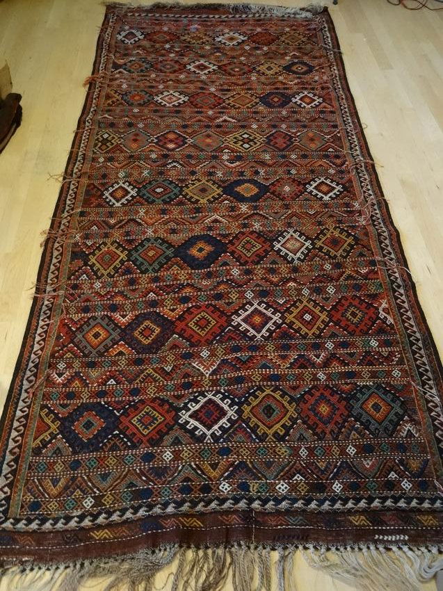 Persia Joshegan Killem: 4.39' by 10' wool on wool central asia antique