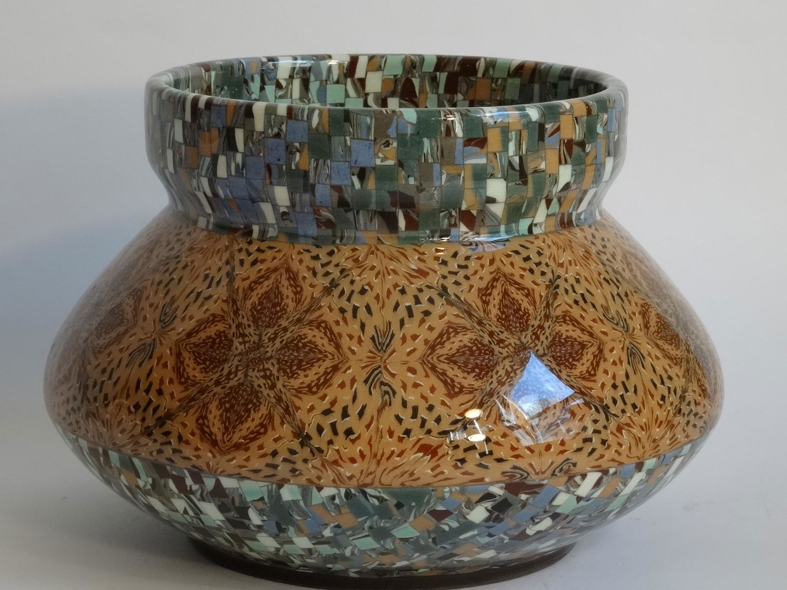 Gerbino ( 1876-1966)  Vallauris Mosiac Pottery Vase 6" (1 of 3)