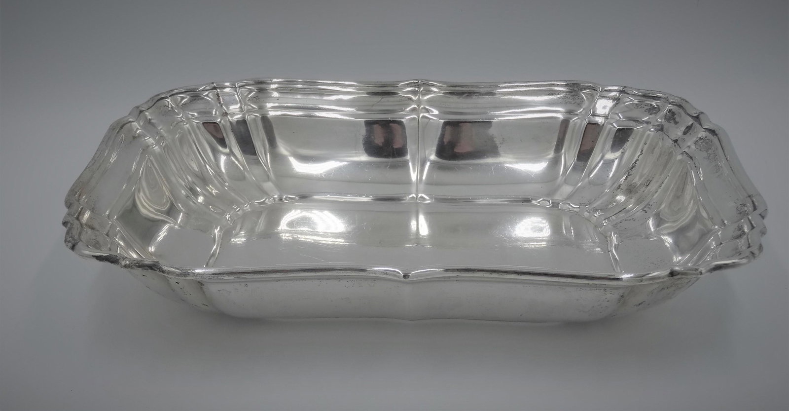 Gorham 11" Sterling Open Casserole Rectangle W/ Ridge: Stamped sterling oblong open casserole. With ridges and scroll rim, Stamped on the bottom Gorham Sterling hallmark 768 6 10 1/2" by 8 1/2" by 2 1/2"