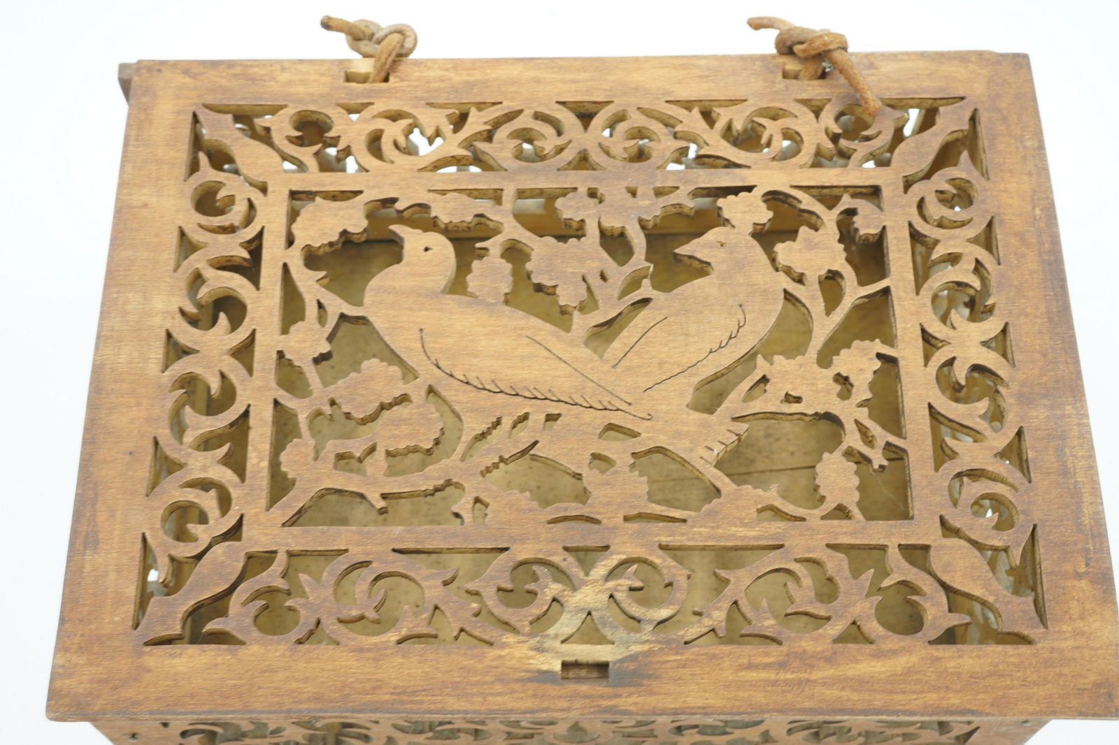 FOLK ART SCROLL SAW WORK BOXES. ONE W/BIRDS /ONE MAN O (1 of 4)