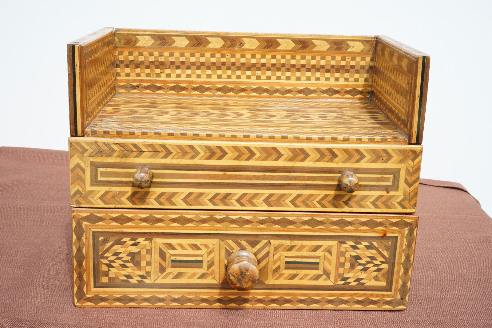 EXCEPTIONAL MARQUETRY DESK TOP BOX WITH TWO DRAWERS AND (1 of 5)