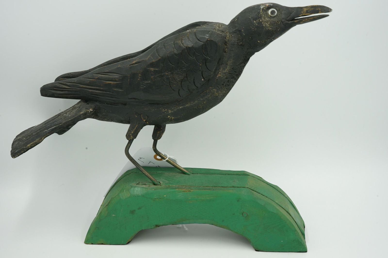 FOLK ART CARVED CROW ON STAND 13"  SIGNED R. GARTIS (1 of 4)