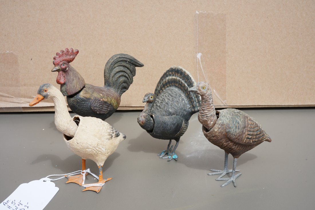 GROUPING OF FOUR PAPER MACHIE BARNYARD NODDERS TURKEYS, (1 of 4)