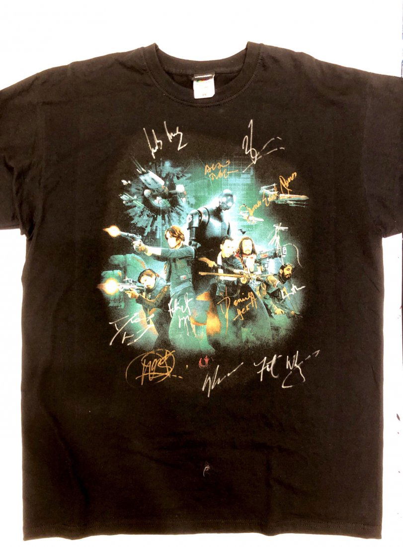 Rogue 1 Felicity Jones Warwick Davis SIGNED T-shirt (1 of 1)