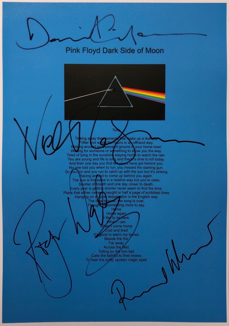 Pink Flyod Signed Dark Side of Moon Lyrics Sheet (1 of 1)