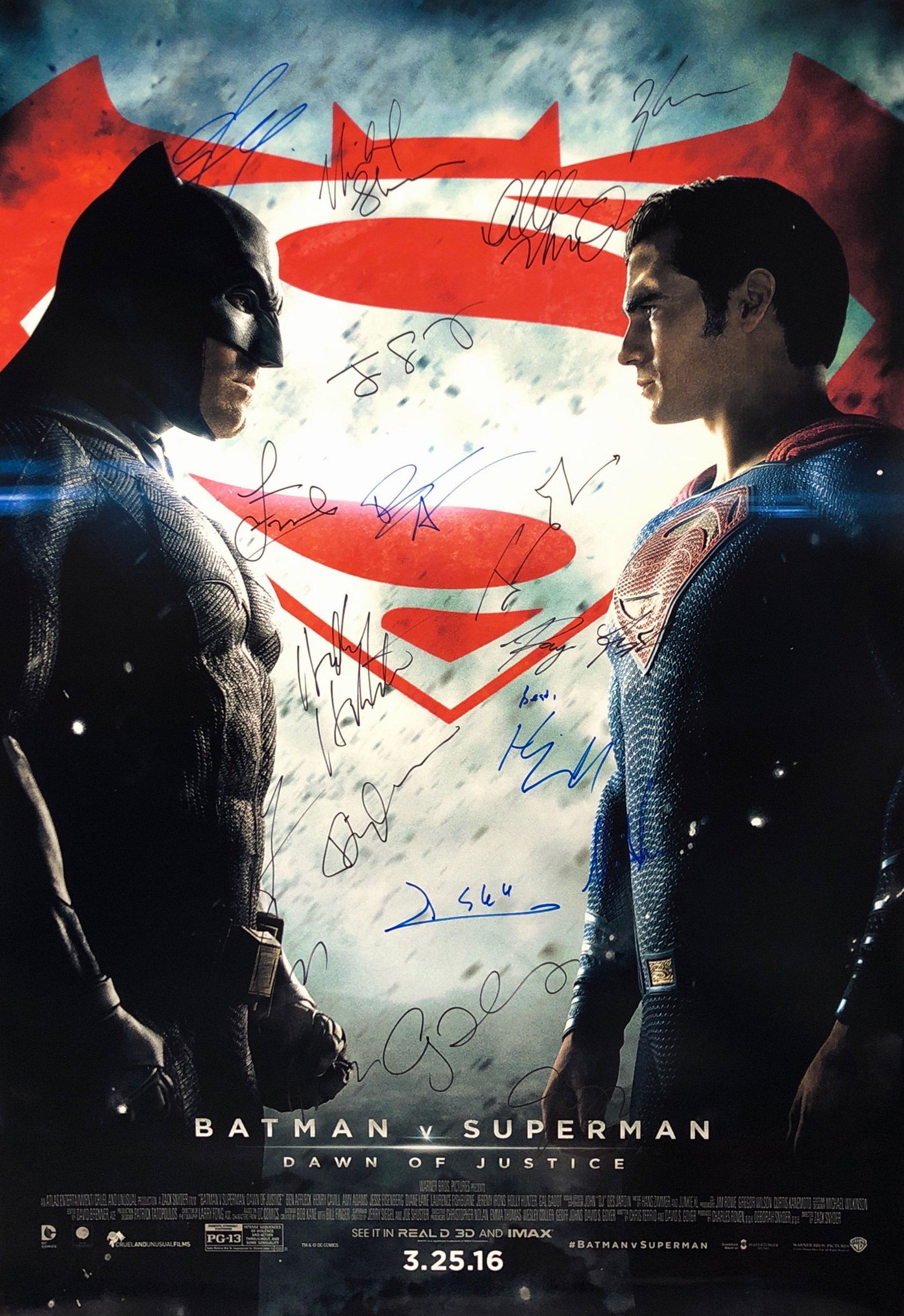 DC Batman VS Superman Ben Affleck, Henry Cavill, Gal: Autographed by: Ben Affleck, Henry Cavill, Gal Gadot, Amy Adams, Jesse Eisenberg, Diane Lane, Jena Malone, Laurence Fishburne, Jeremy Irons, Holly Hunter, Scoot McNairy, Michael Shannon, Callen Mulvey