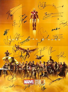 Marvel Limited Exclusive Promotional POSTER (Folded): Autographed by:Scarlett Johansson, Chris Evans, Chris Hemsworth, Mark Ruffalo, Jeremy Renner, Samuel L. Jackson, Elizabeth Olsen, Paul Bettany, Robert Downey Jr., Don Cheadle, Paul Rudd, Benedict