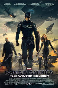 Captain America Winter Soldier Poster B Autographed: Autographed by:Chris Evans, Samuel L. Jackson, Scarlett Johansson, Robert Redford, Sebastian Stan, Anthony Mackie, Cobie Smulders,Frank Grillo, Maximiliano Hernandez, Emily VanCamp, Hayley Atwell,