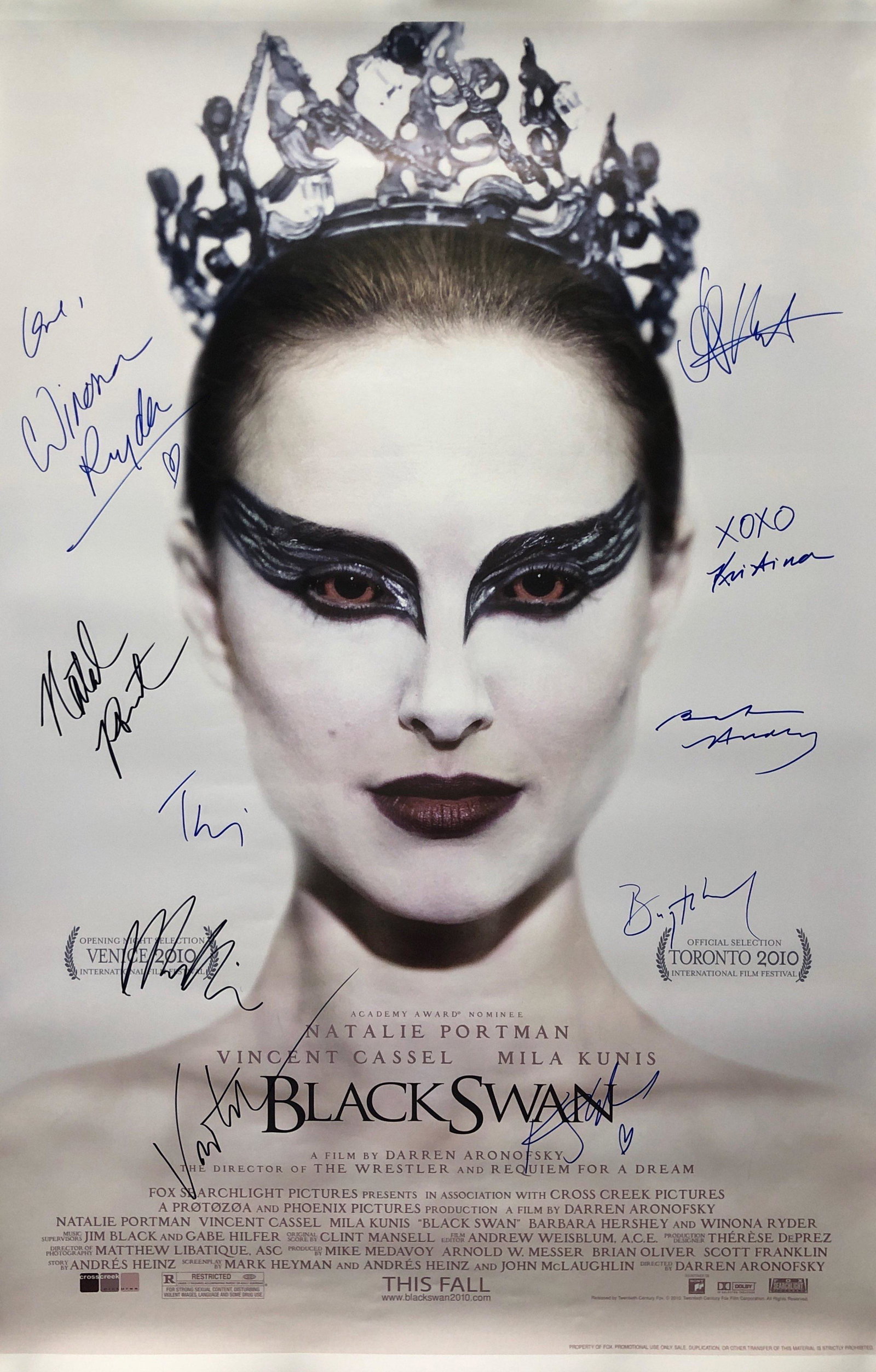 Black Swan Poster Natalie Portman, Mila Kunis: Autographed by: Natalie Portman, Mila Kunis, Vincent Cassel, Barbara Hershey, Winona Ryder, Benjamin Millepied, Ksenia Solo, Kristina Anapau, Janet Montgomery, Sebastian Stan, Toby Hemingway Size: 24"