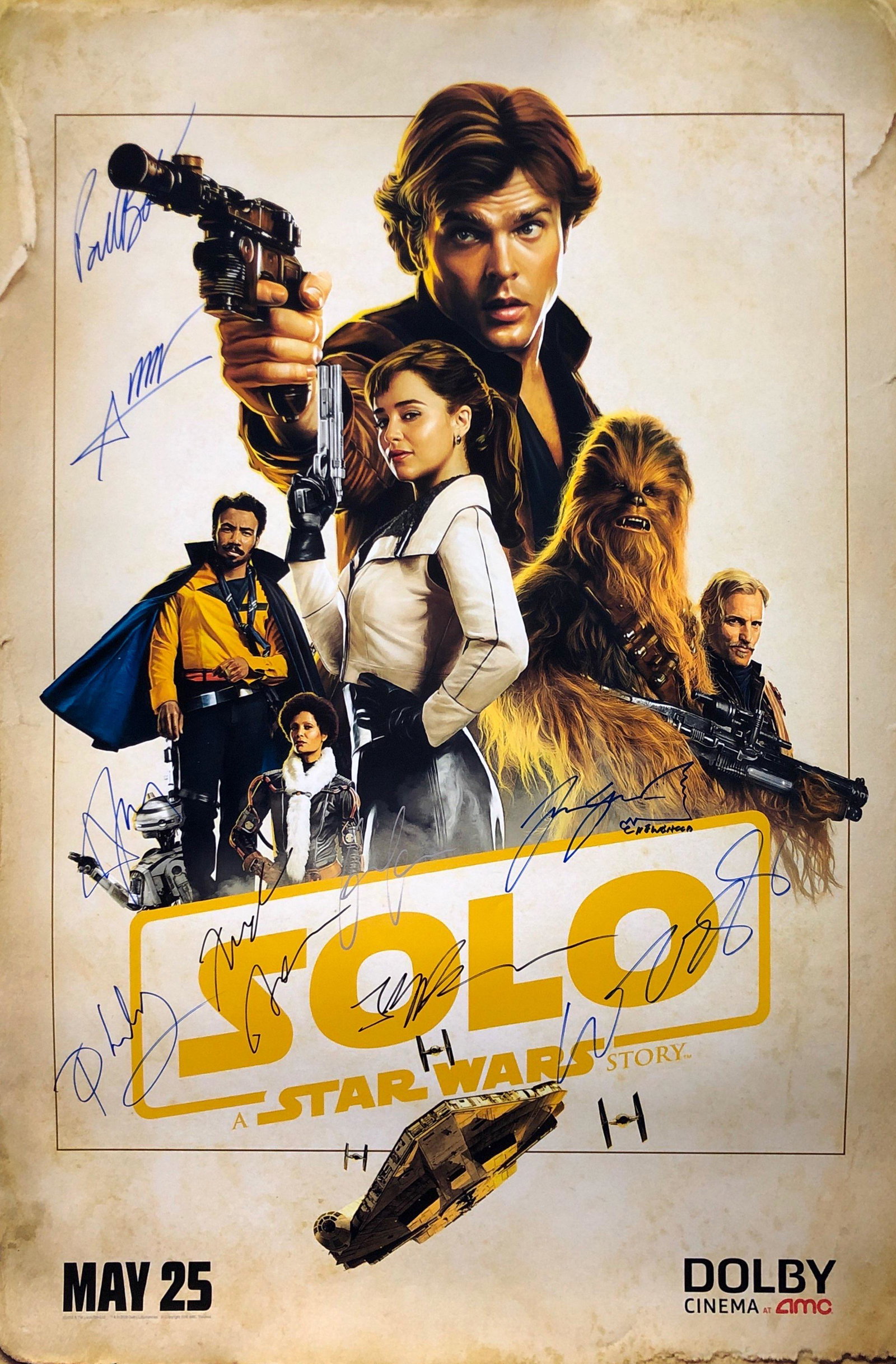Star Wars Solo Poster B Emilia Clarke SIGNED: Autographed by: Alden Ehrenreich, Joonas Suotamo, Woody Harrelson, Emilia Clarke, Donald Glover, Thandie Newton, Phoebe Waller-Bridge, Paul Bettany, Jon Fareau Size: 24" x 36" All items come with COA 