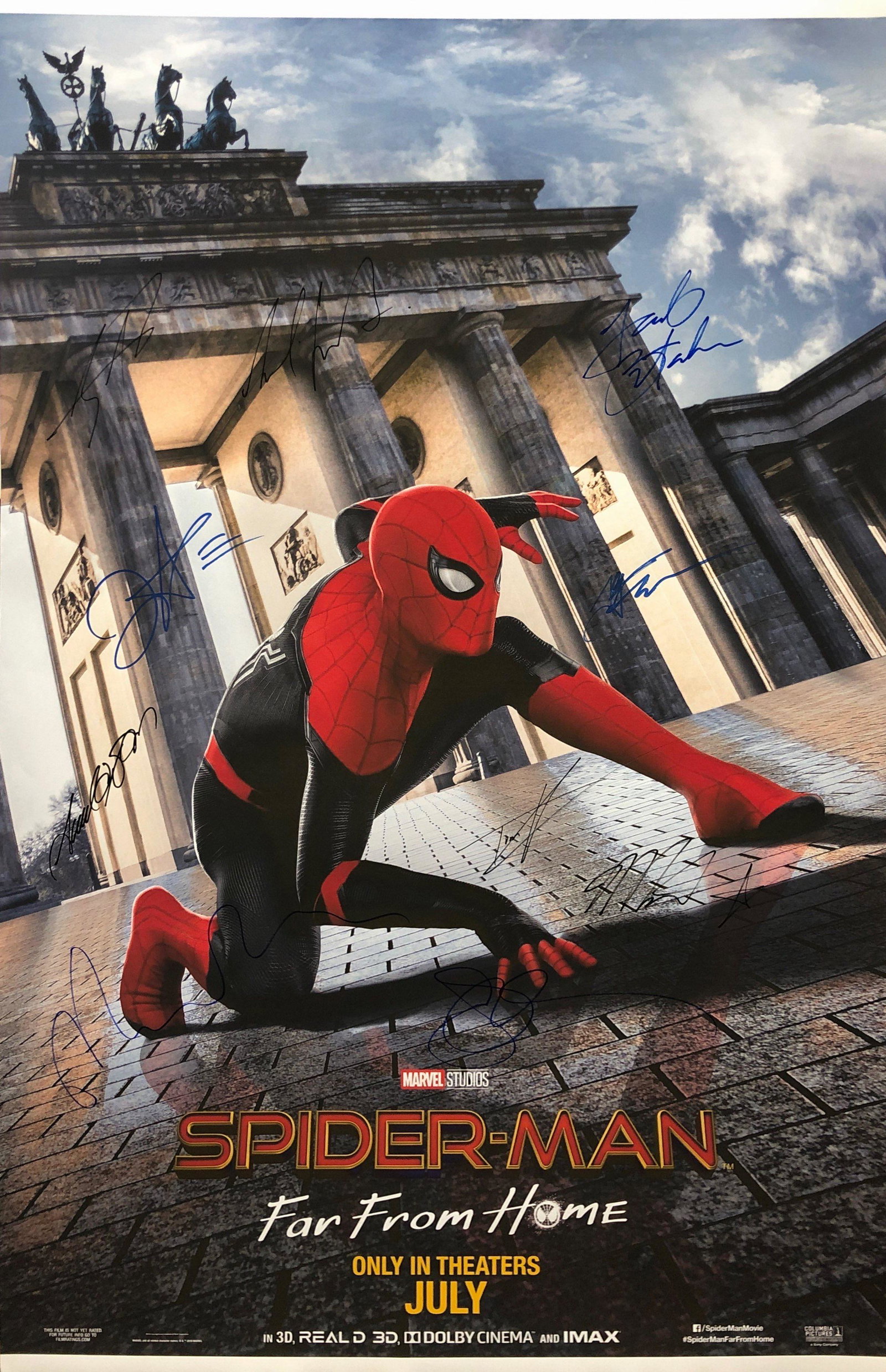Spiderman Far From Home Poster C Autographed Signed: Autographed by: Tom Holland, Zendaya, Samuel L. Jackson, Jake Gyllenhaal, Marisa Tomei, Jon Favreau, Jacob Batalon, Tony Revolori, Martin Starr, Cobie Smulders Size: 24" X 36" All items come with COA 