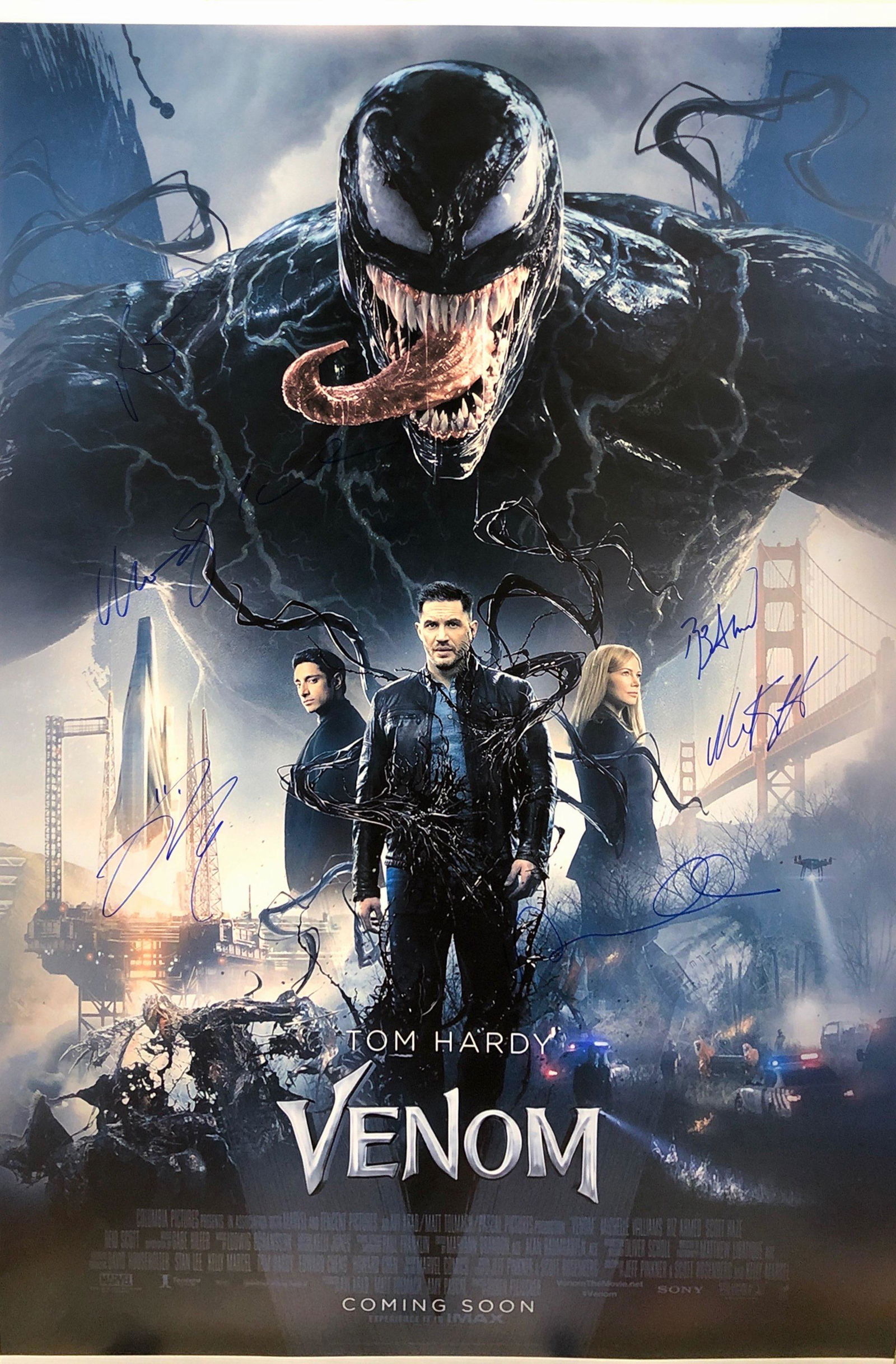 Venom Poster B Autographed Signed: Autographed by: Tom Hardy, Michelle Williams, Woody Harrelson, Riz Ahmed, Jenny Slate, Reid Scott Size: 24" X 36" All items come with COA which has professional authentication services by experts. Cer