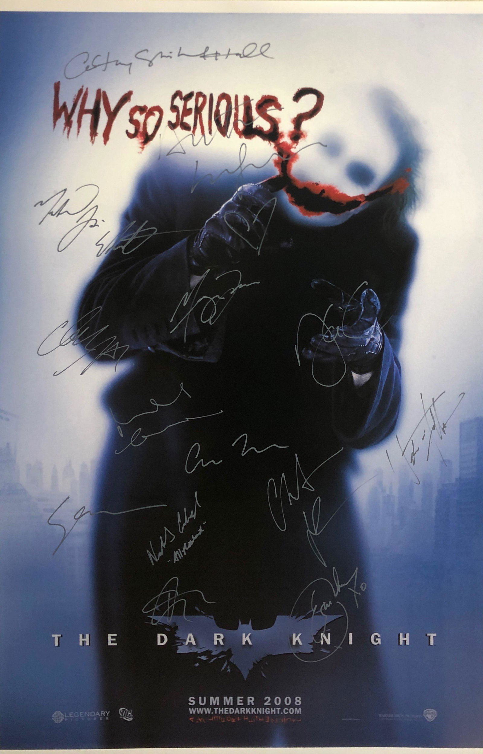 Batman Dark Knight Joker Autographed SIGNED Poster: Autographed by: Gary Oldman, Christian Bale, Cillian Murphy, Aaron Eckhart, Michael Jai White, Maggie Gyllenhaal, Michael Caine, Eric Roberts, Christopher Nolan, Morgan Freeman, Nestor Carbonell, Anth
