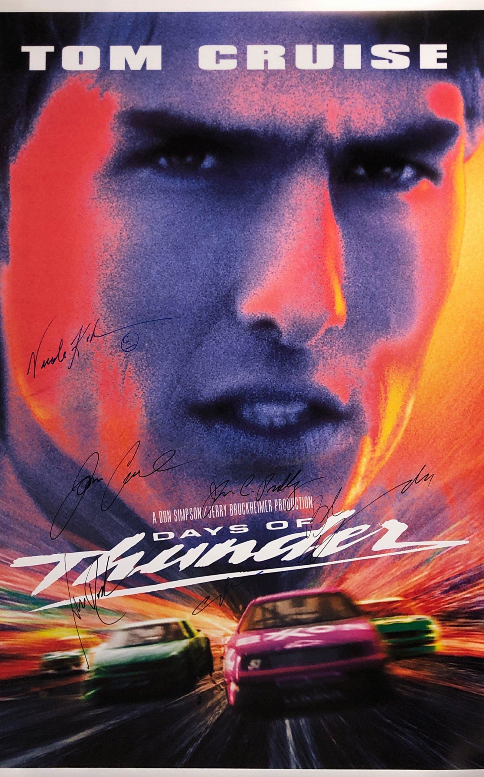 Days of Thunder Tom Cruise Autographed SIGNED Poster: Autographed by: Tom Cruise, Nicole Kidman, Robert Duvall, Michael Rooker, John C. Reilly, Cary Elwes Size: 24" x 36" All items come with COA which has professional authentication services by experts.