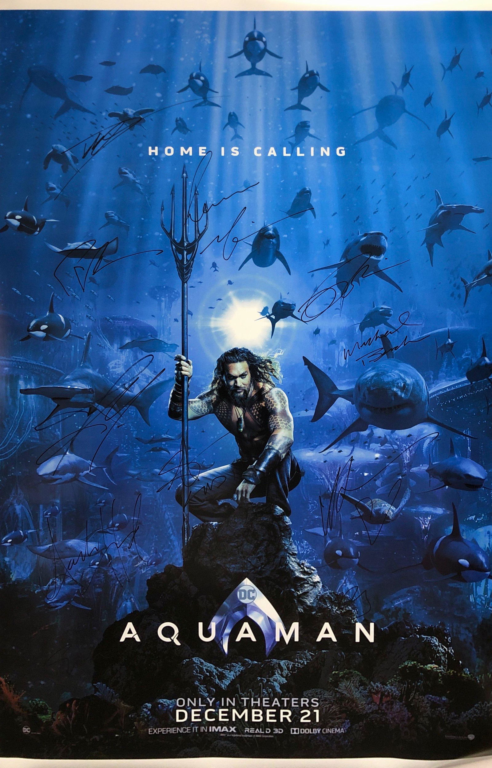 Aquaman Jason Momoa Autographed SIGNED Poster: Autographed by: Jason Momoa, Amber Heard, Willem Dafoe, Patrick Wilson, Nicole Kidman, Dolph Lundgren, Yahya Abdul-Mateen II, Temuera Morrison, Ludi Lin, Michael Beach, Randall Park, Graham McTavish S