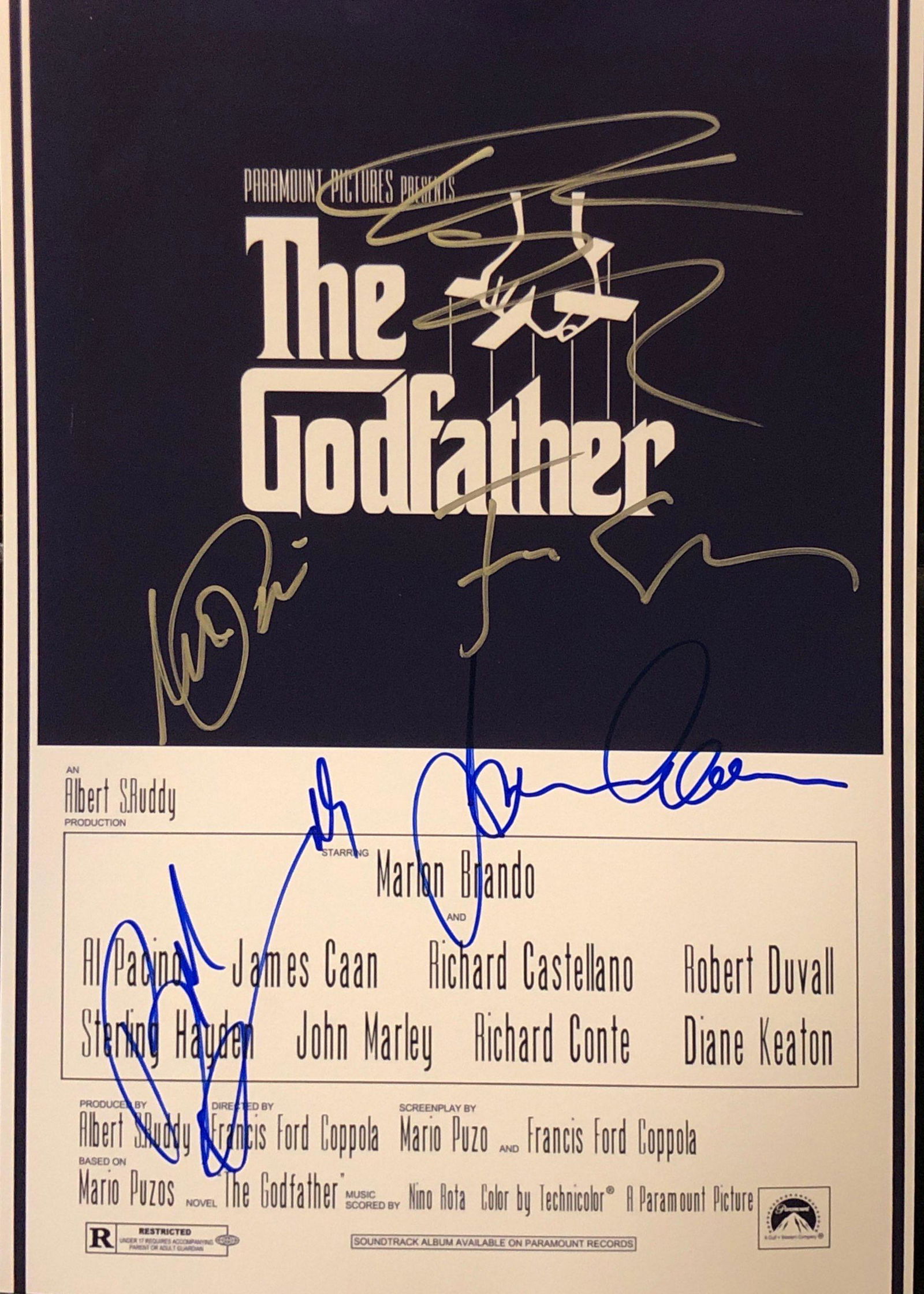 The Godfather Al Pacino James Caan Robert Duvall: Autographed by: Al Pacino, James Caan, Robert Duvall, Diane Keaton, Francis Ford Coppola Size: 8" x 10" All items come with COA which has professional authentication services by experts. Certificate c