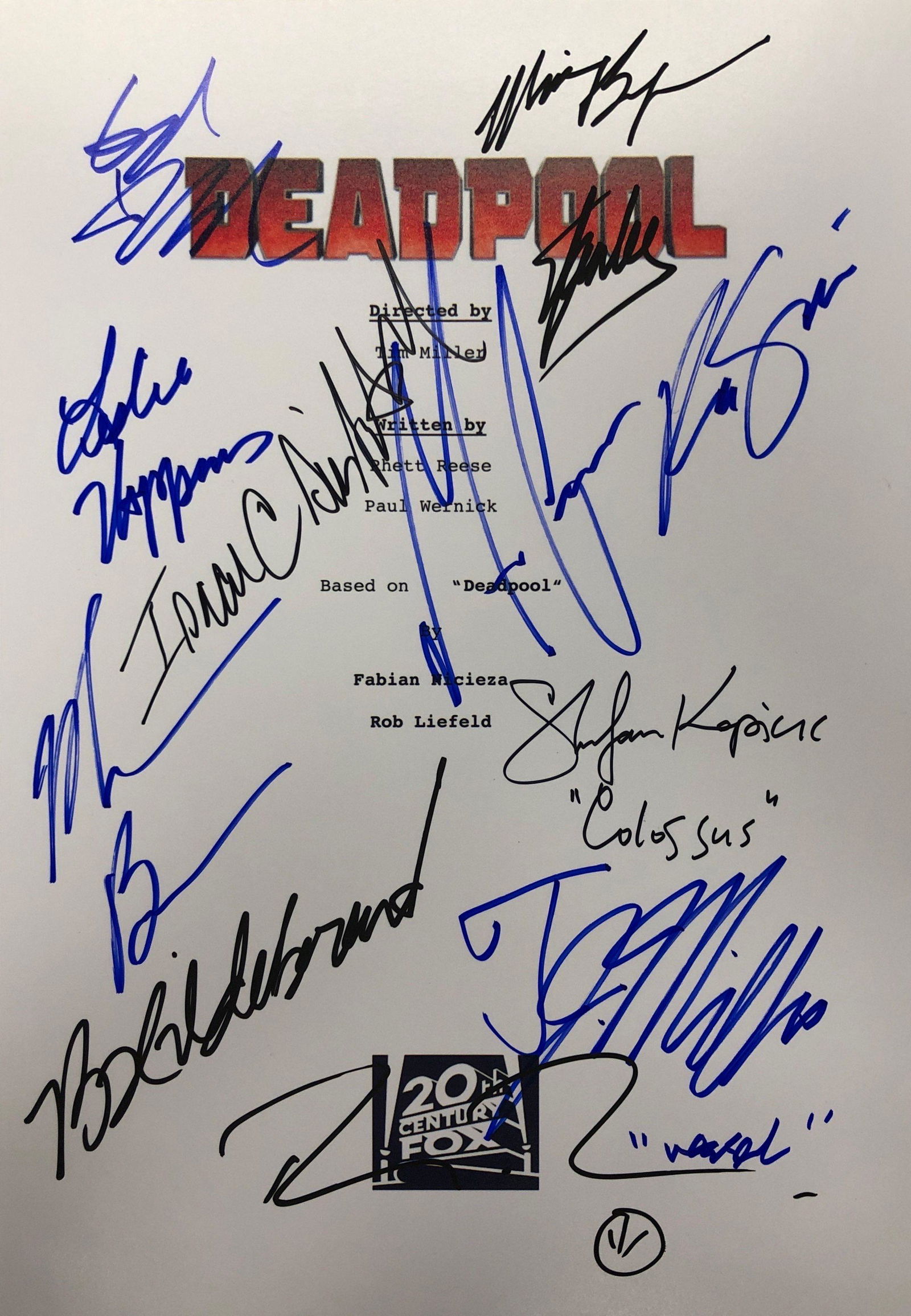 Stan Lee Ryan Reynolds Autograph Signed DEADPOOL Movie: Autographed by: Ryan Reynolds, Morena Baccarin, Ed Skrein, Stefan Kapicic, Leslie Uggams, Gina Carano, Brianna Hildebrand, Michael Benyaer, T.J. Miller, Stan Lee, Karan Soni, Isaac C. Singleton Jr. Al
