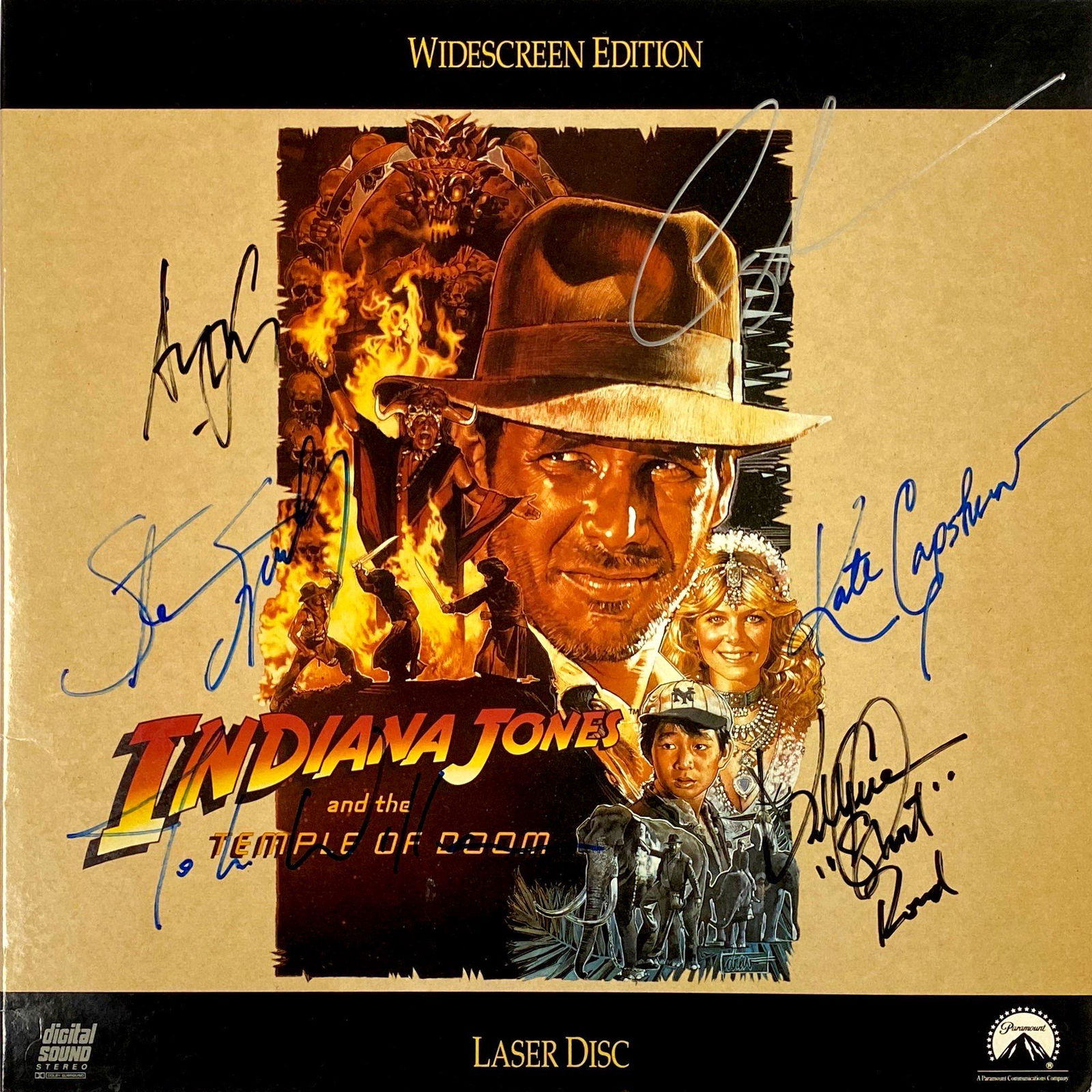 Indiana Jones and The Temple of Doom LD Autograph: Autographed by: Harrison Ford, Kate Capshaw, John Williams, George Lucas, Steven Spielberg All items come with COA which has professional authentication services by experts. Certificate come with uniq