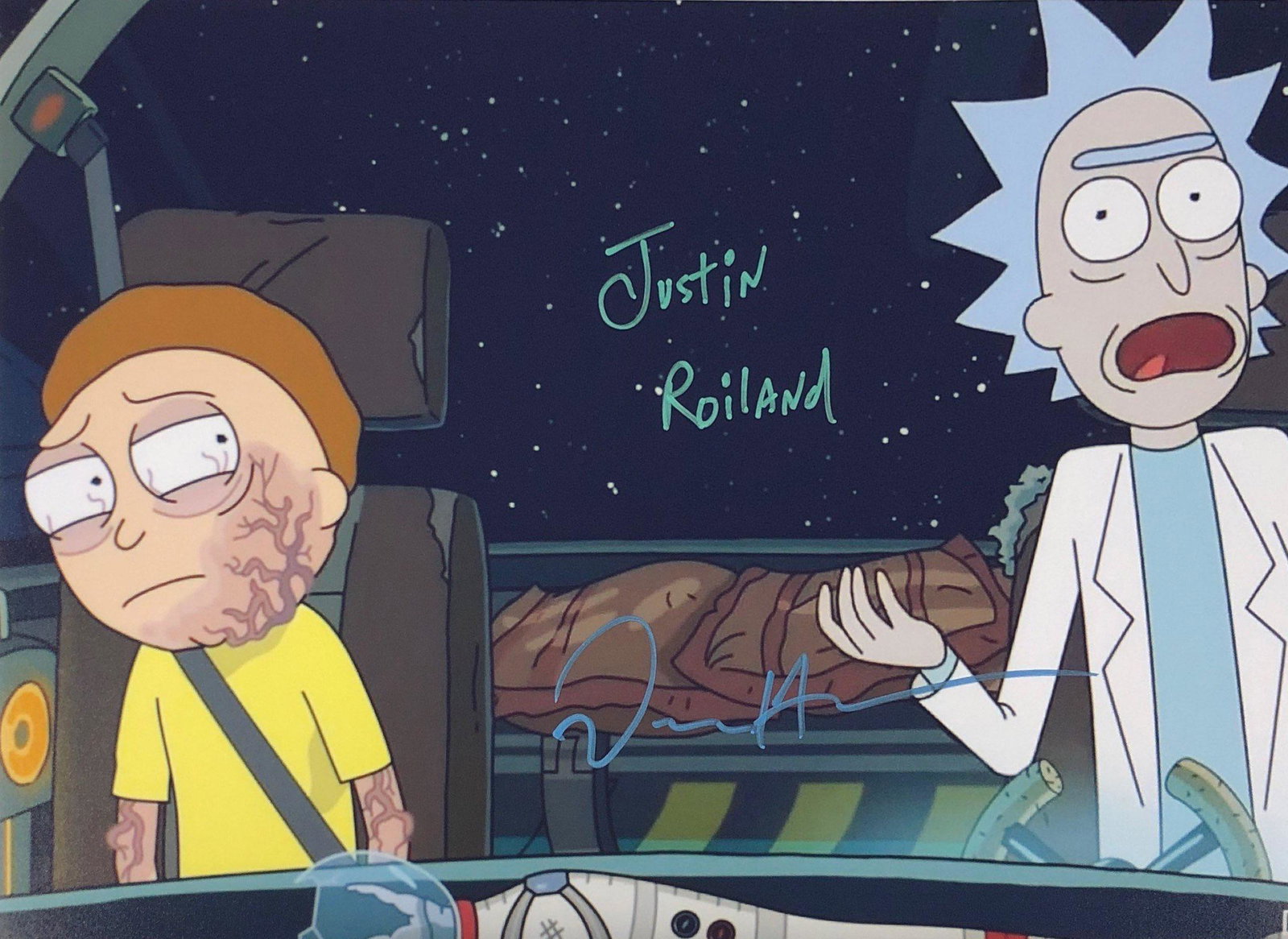 Rick and Morty Justin Roiland Dan Harmon Autographed: Autographed by: Justin Roiland, Dan Harmon Size: 8" x 10" All items come with COA which has professional authentication services by experts. Certificate come with unique silver hologram and serial num