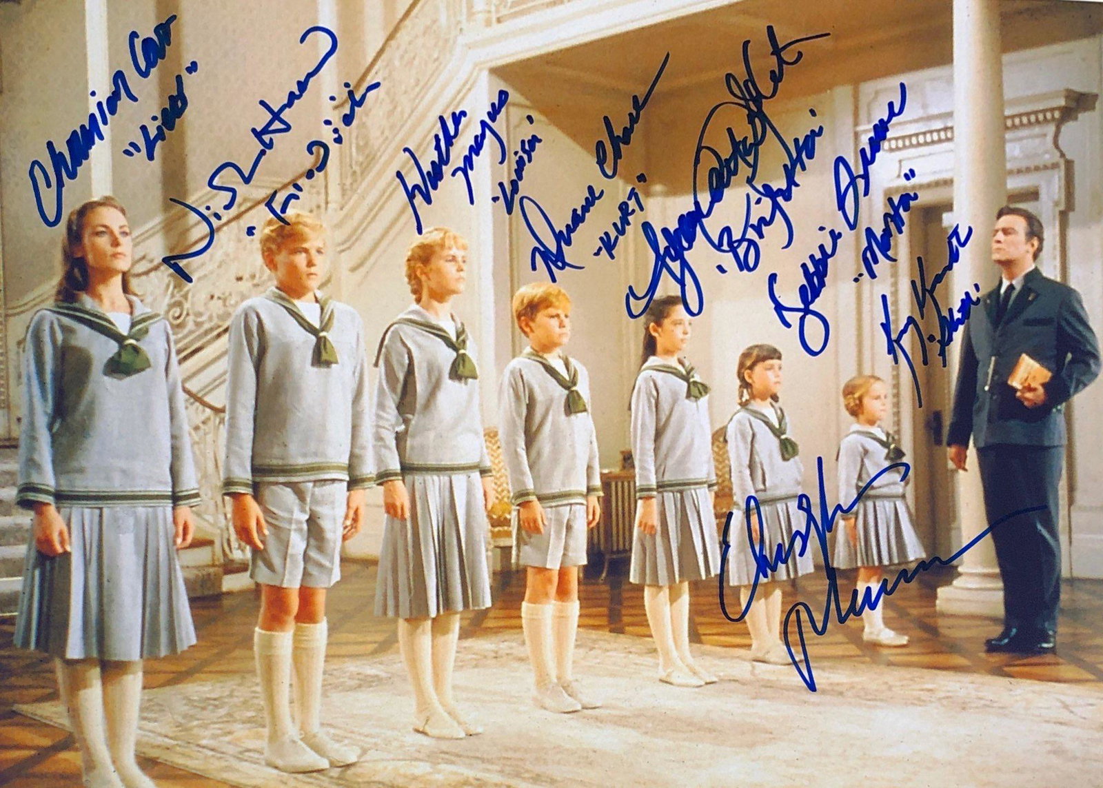 Sound of Music Christopher Plummer Signed Photo: Autographed by: Christopher Plummer, Charmian Carr, Nicholas Hammond, Heather Menzies-Urich, Duane Chase, Angela Cartwright, Debbie Turner, Kym Karath Size: 8" x 10" All items come with COA which has 