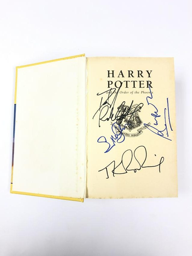 Harry Potter Philosopher Stone Autograph Signed: Autographed by: J.K. Rowling, Daniel Radcliffe, Emma Watson, Rupert Grint All items come with COA which has professional authentication services by experts. Certificate come with unique silver hologra