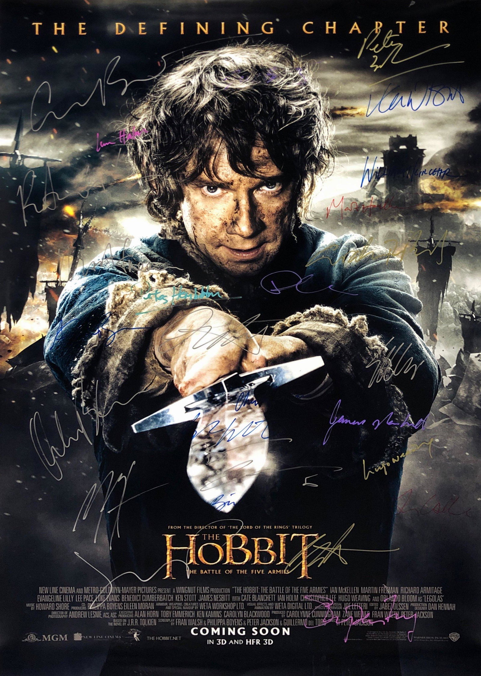 The Hobbit The Battle of The Five Armies Poster Luke: Autographed by: Luke Evans, Benedict Cumberbatch, Lee Pace, Evangeline Lilly, Richard Armitage, Graham McTavish, Cate Blanchett, Orlando Bloom, Manu Bennett, Martin Freeman, Ian McKellan, Hugo Weaving