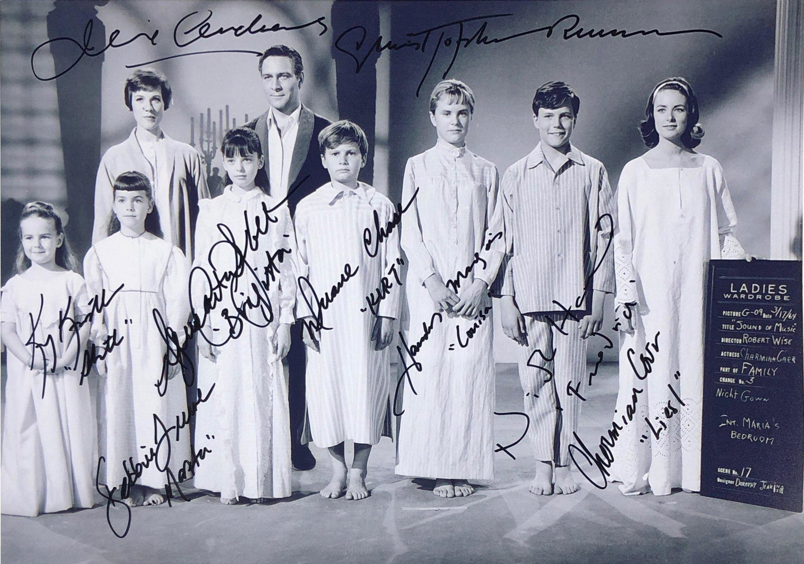 Sound of Music Julie Andrews Christopher Plummer Signed: Autographed by: Julie Andrews, Christopher Plummer, Charmian Carr, Nicholas Hammond, Heather Menzies-Urich, Duane Chase, Angela Cartwright, Debbie Turner, Kym Karath Size: 8" x 10" All items come with