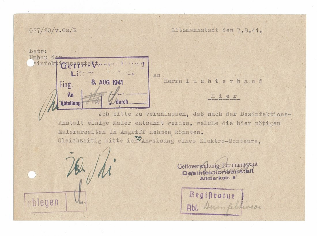 Document - Litzmanstadt Ghetto - DISINFECTION (1 of 2)